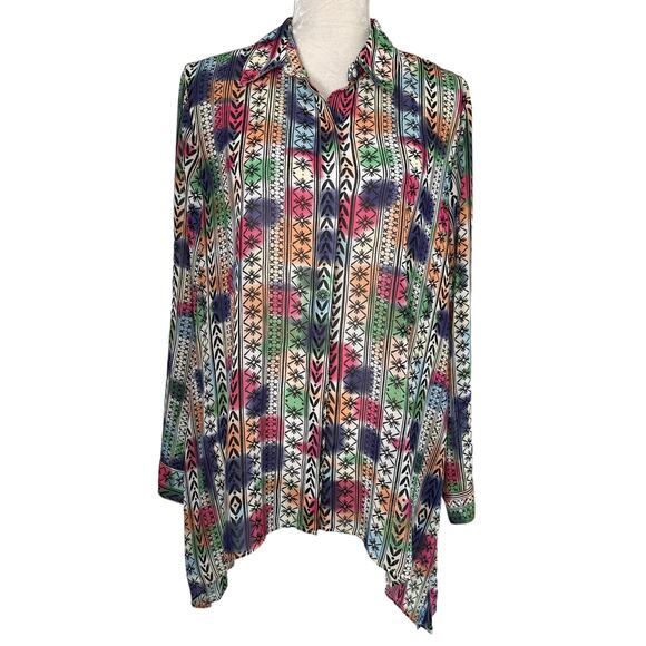 Peck & Peck Vintage Retro Button Down Blouse XL Semi Sheer Rainbow - Picture 1 of 16